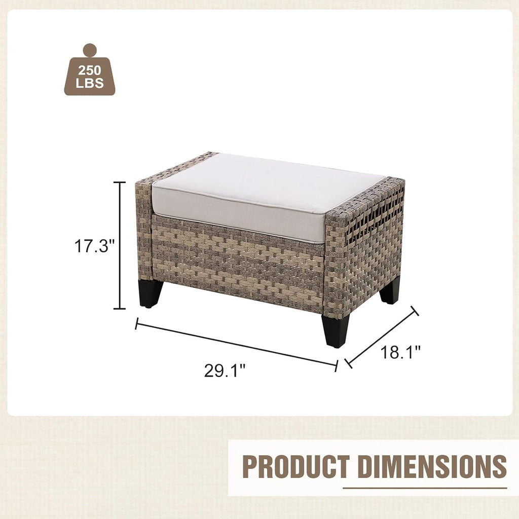 2 Pack Brown Gray PE Wicker Outdoor Ottomans