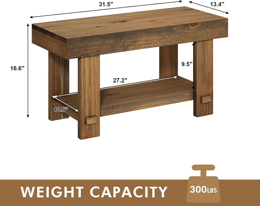 Natural Wood Storage Entryway Bench