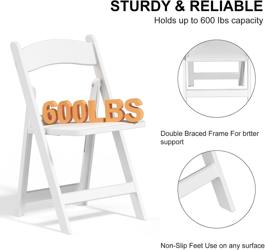 24 Pack White Padded Resin Folding Chairs