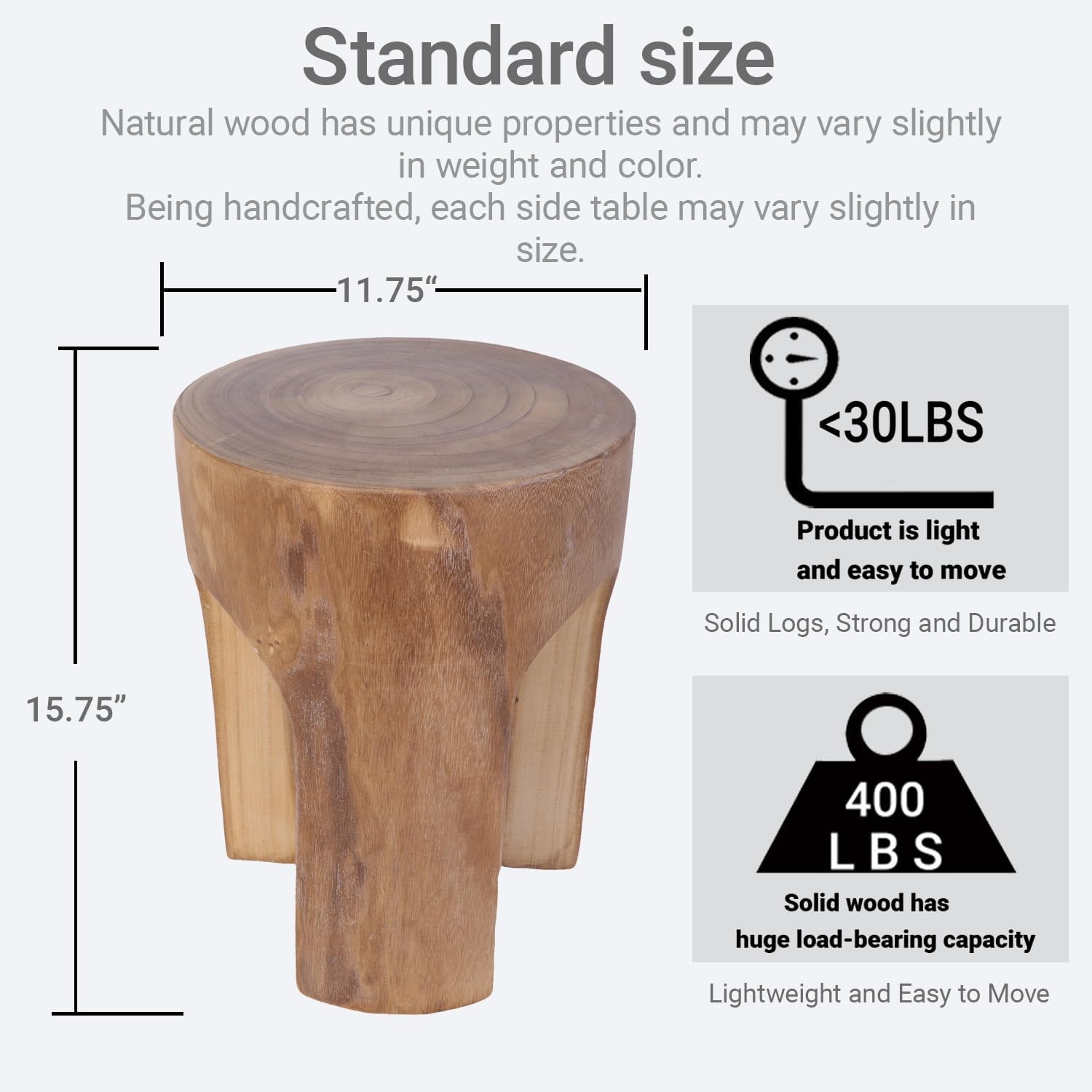 Rustic Solid Wood Accent Side Table