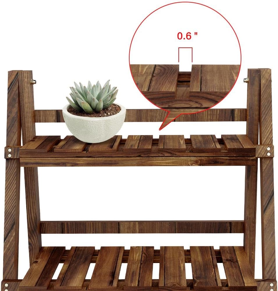 3-Tier Foldable Wood Ladder Plant Shelf