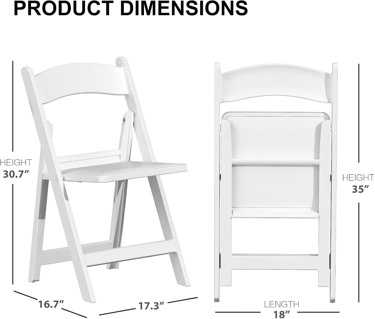 24 Pack White Padded Resin Folding Chairs