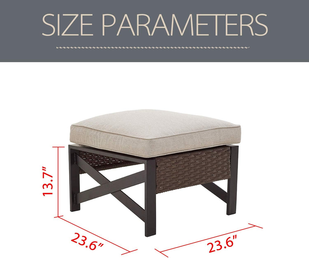 Brown Wicker X-Leg Outdoor Ottoman Footrest