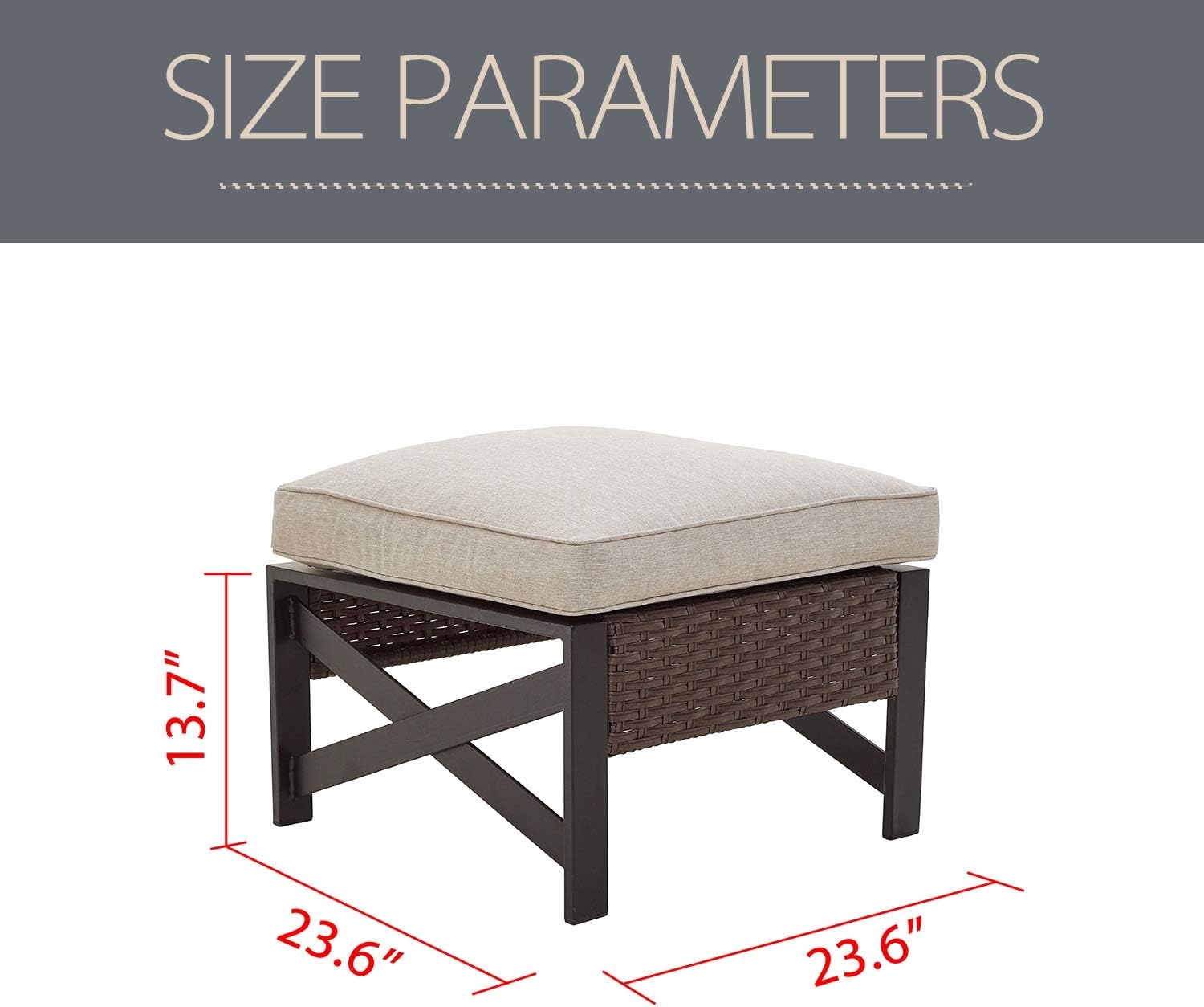 Brown Wicker X-Leg Outdoor Ottoman Footrest