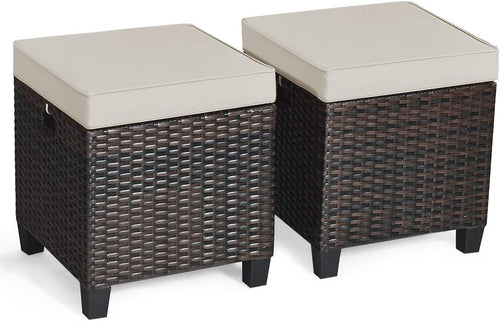 2 Pack Cushioned PE Wicker Patio Ottomans