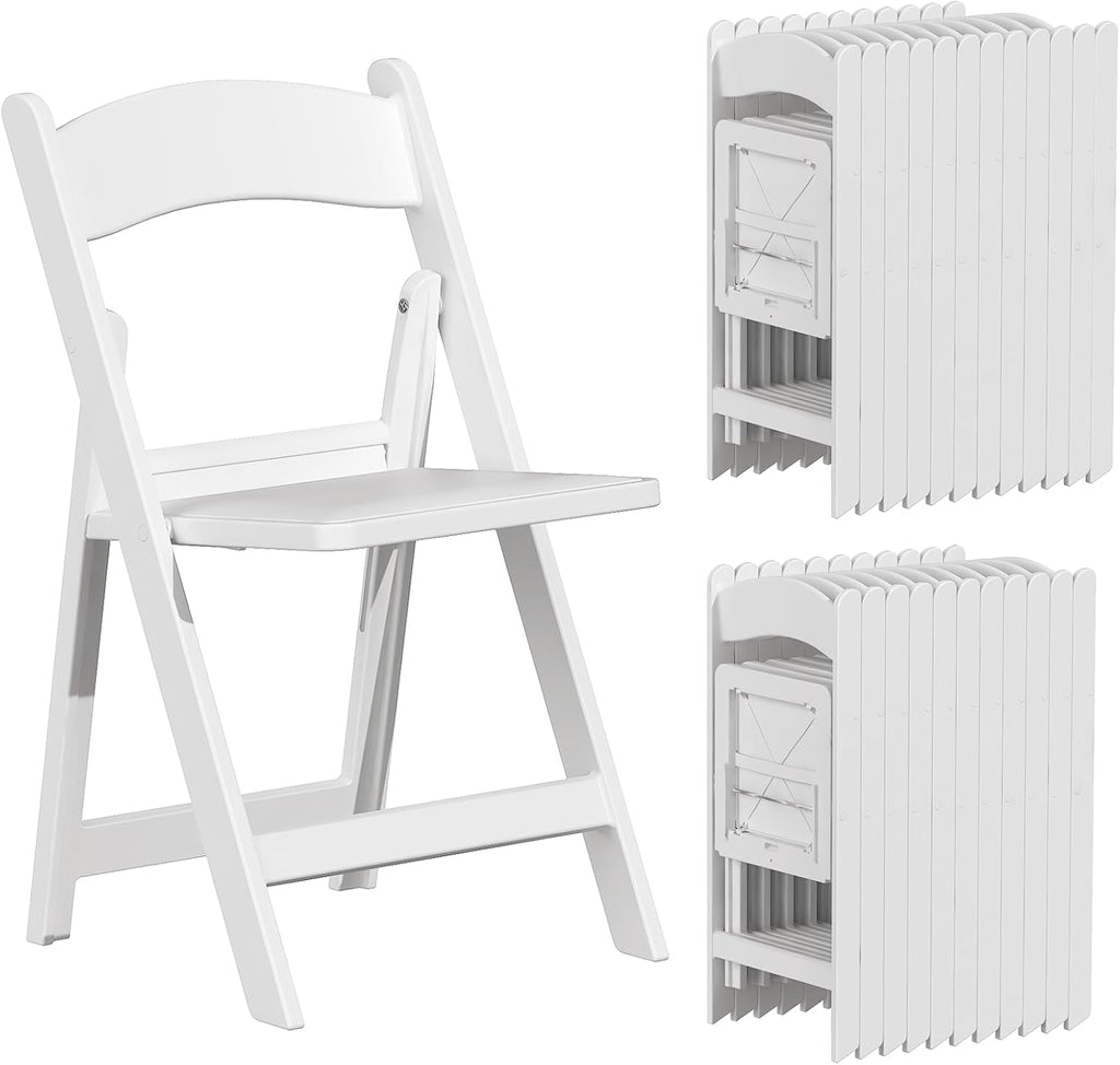 24 Pack White Padded Resin Folding Chairs