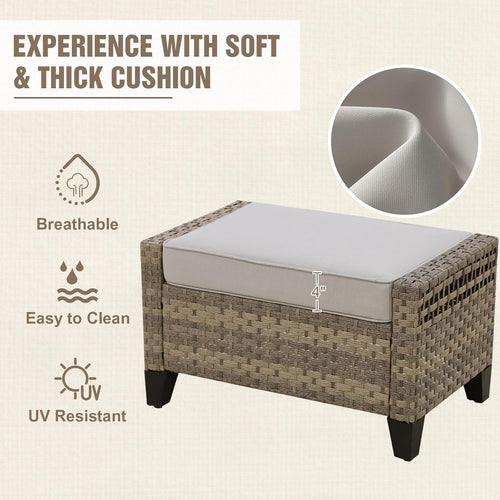 2 Pack Brown Gray PE Wicker Outdoor Ottomans