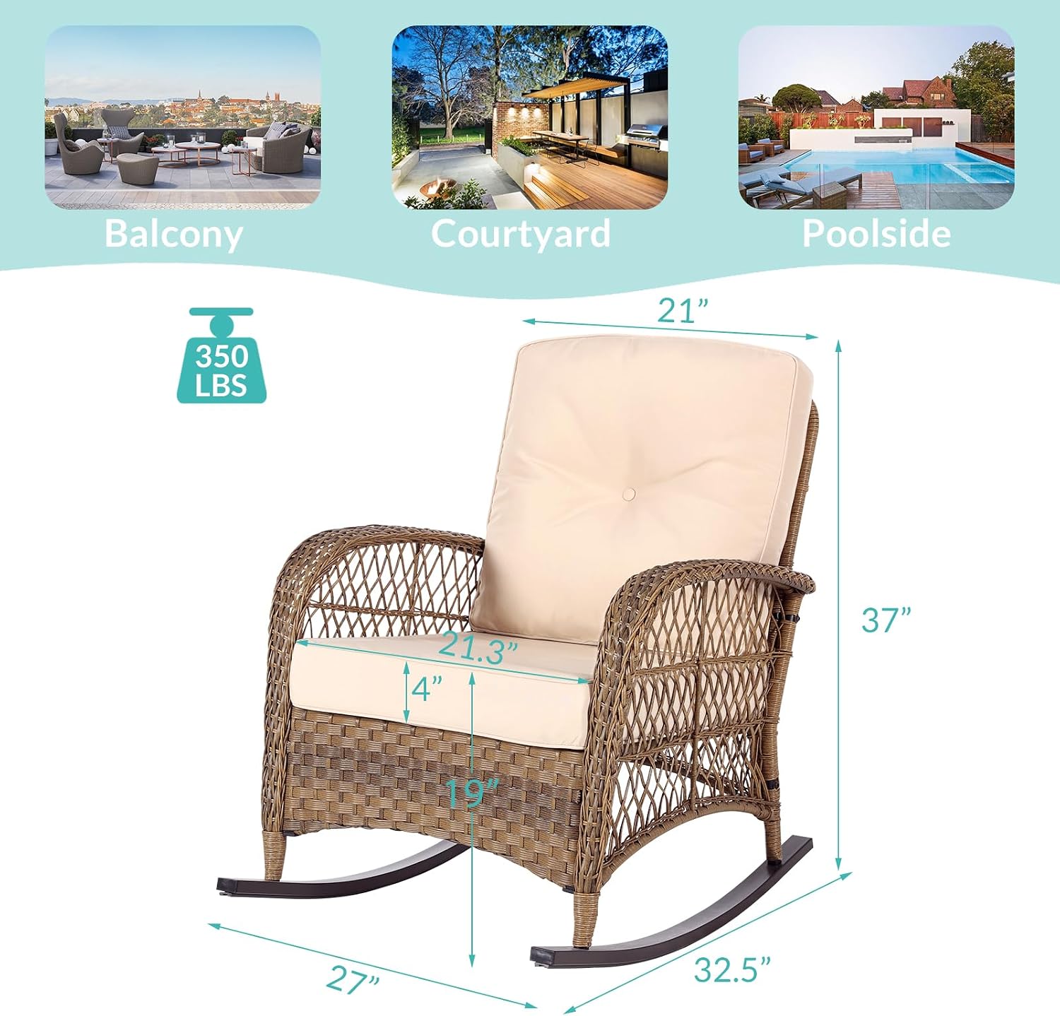 Brown Beige Wicker Rocking Chair