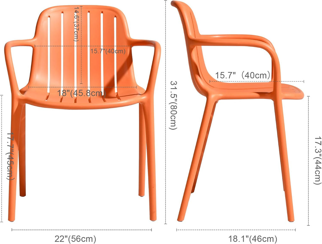 2 Orange Stackable Plastic Patio Chairs