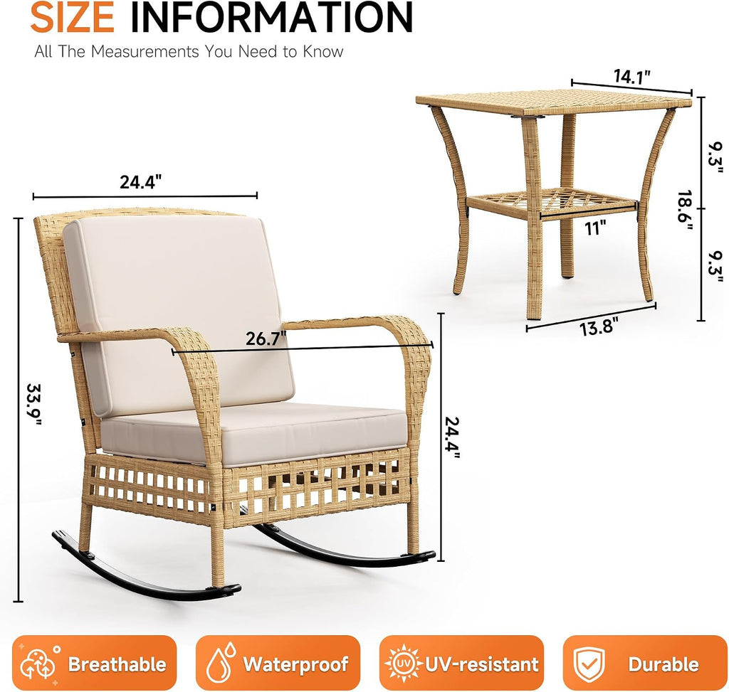 3-Piece Wicker Rocking Bistro Set