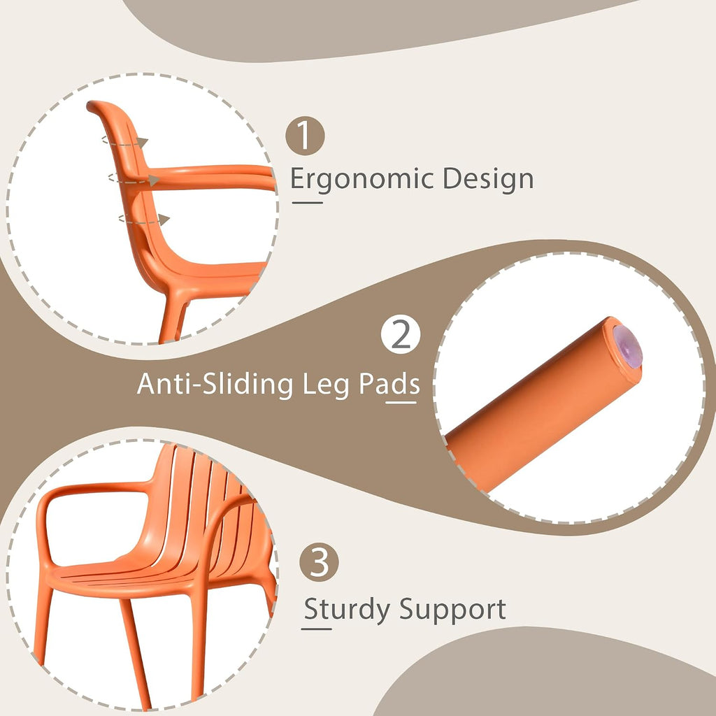 2 Orange Stackable Plastic Patio Chairs