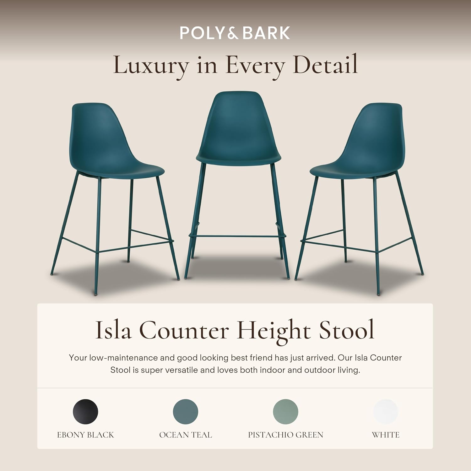 3 Ocean Teal Counter Bar Stools