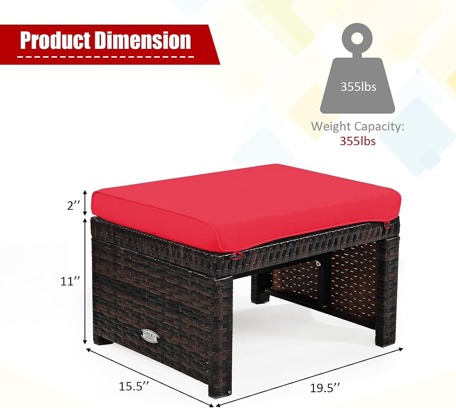 2 Pack Red PE Wicker Patio Ottoman
