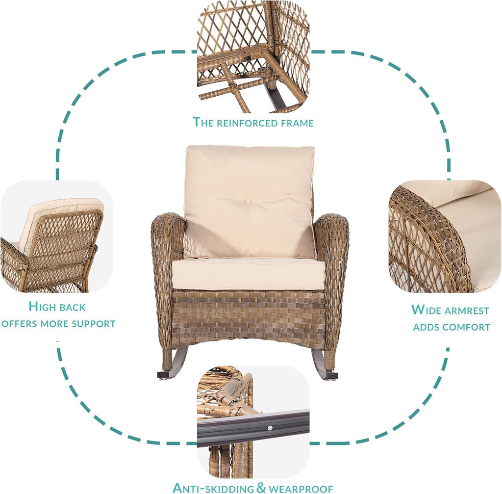Brown Beige Wicker Rocking Chair