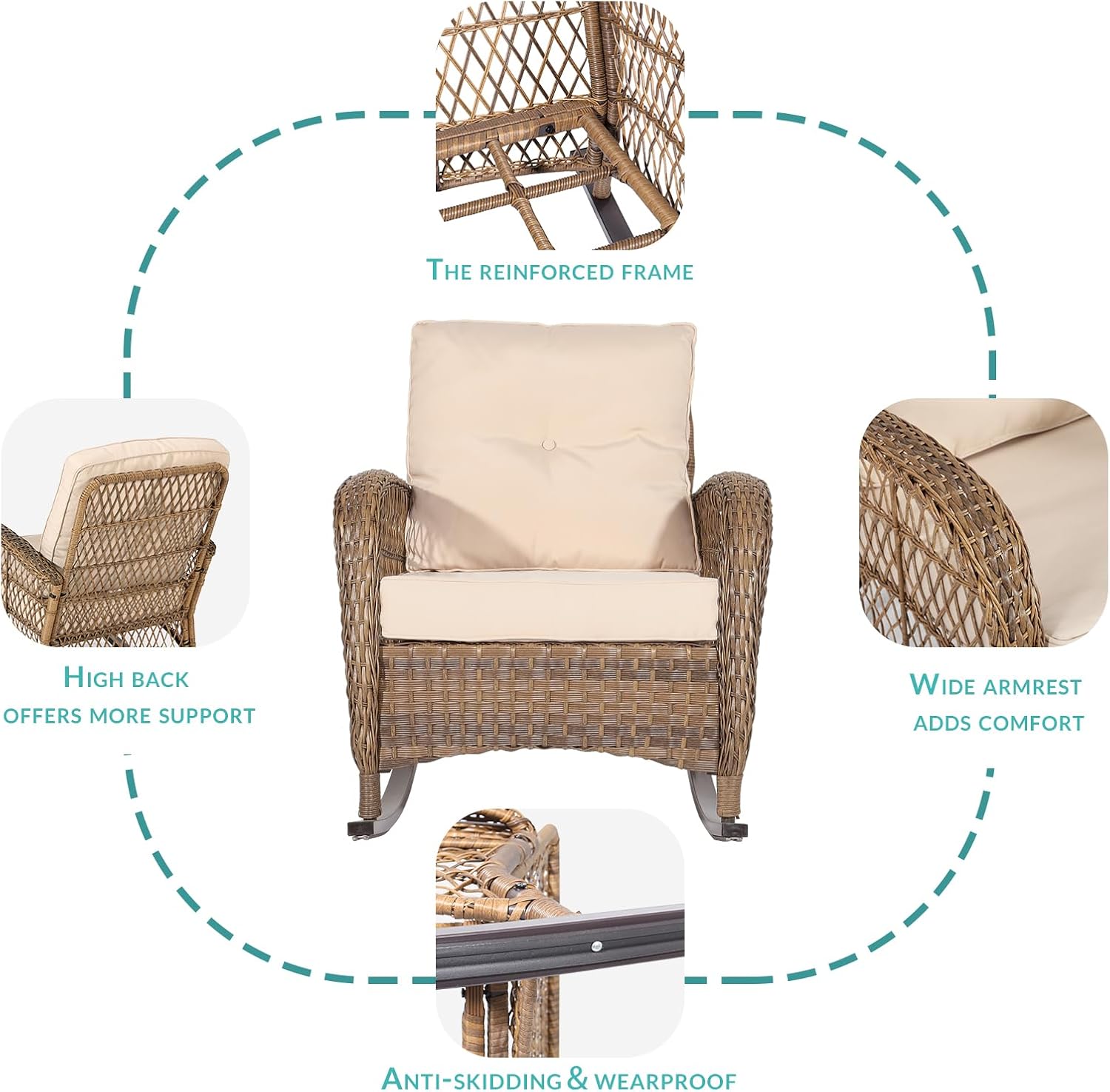 Brown Beige Wicker Rocking Chair