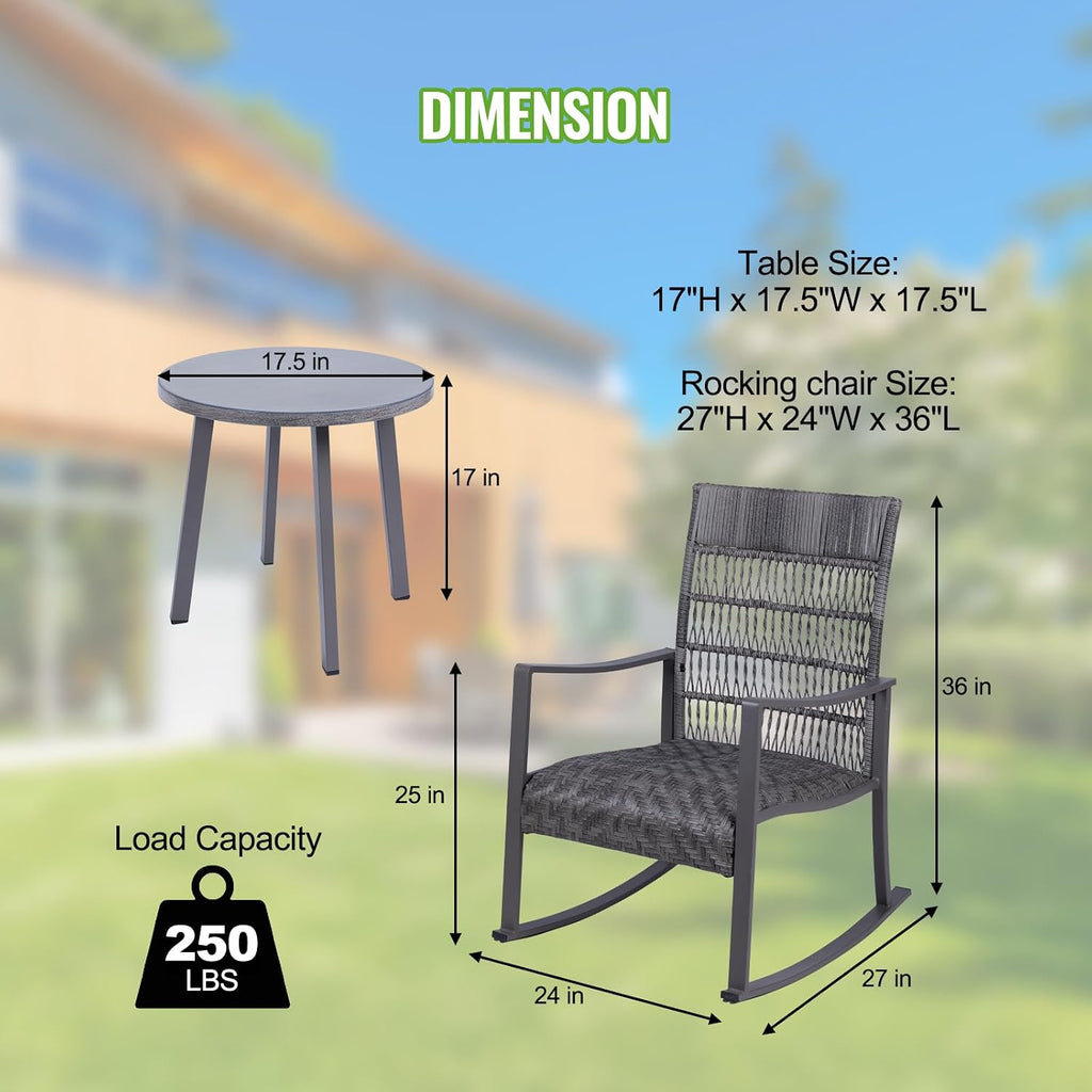 3-Piece Wicker Rocking Patio Set