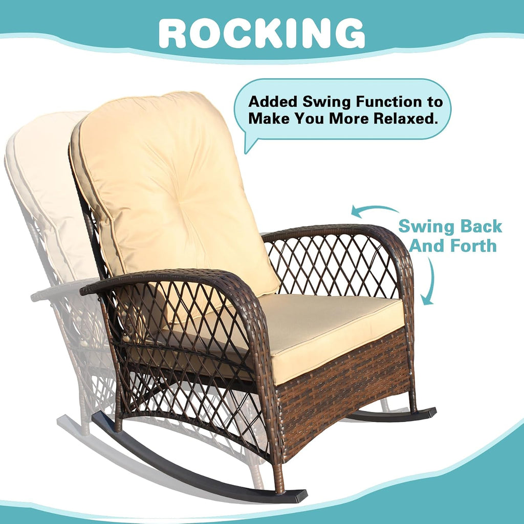 Brown Beige Wicker Rocking Chair