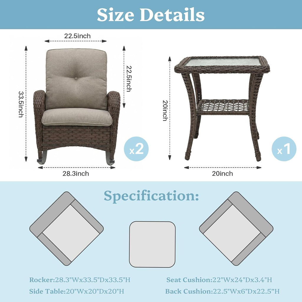 Brown Wicker Rocking Bistro Set