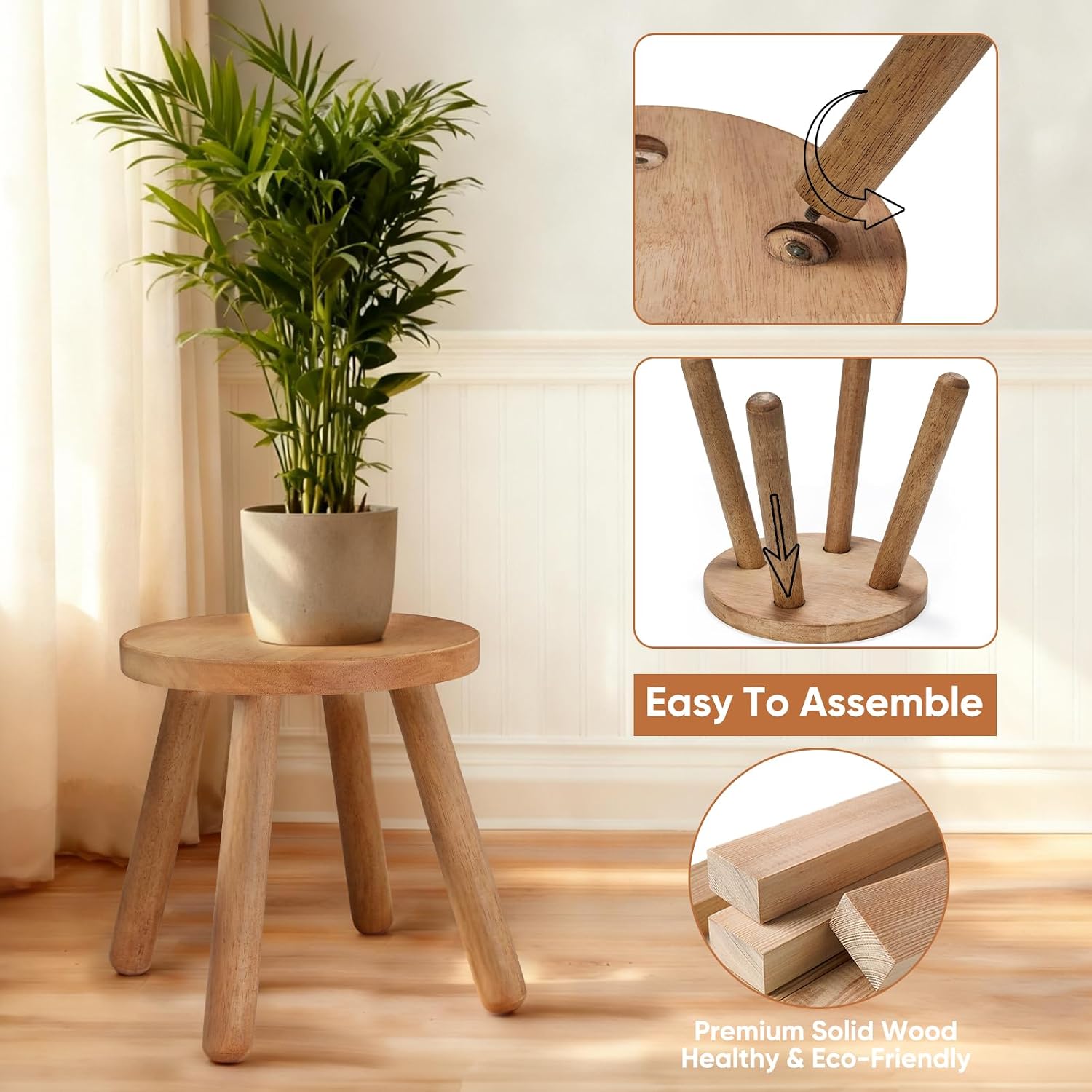 Round Solid Wood Decor Plant Stool