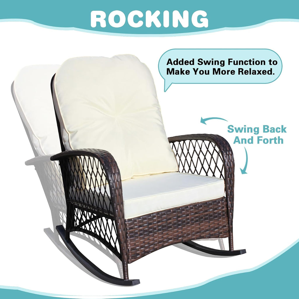Brown Cream Wicker Rocking Chair
