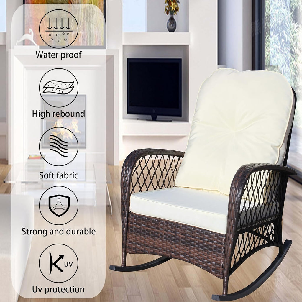 Brown Cream Wicker Rocking Chair
