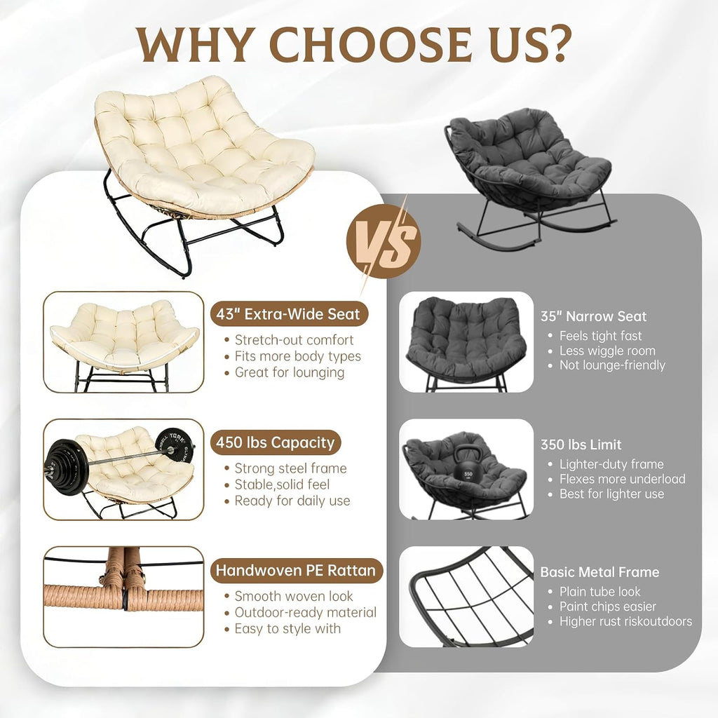 Beige Wicker Egg Rocking Chair