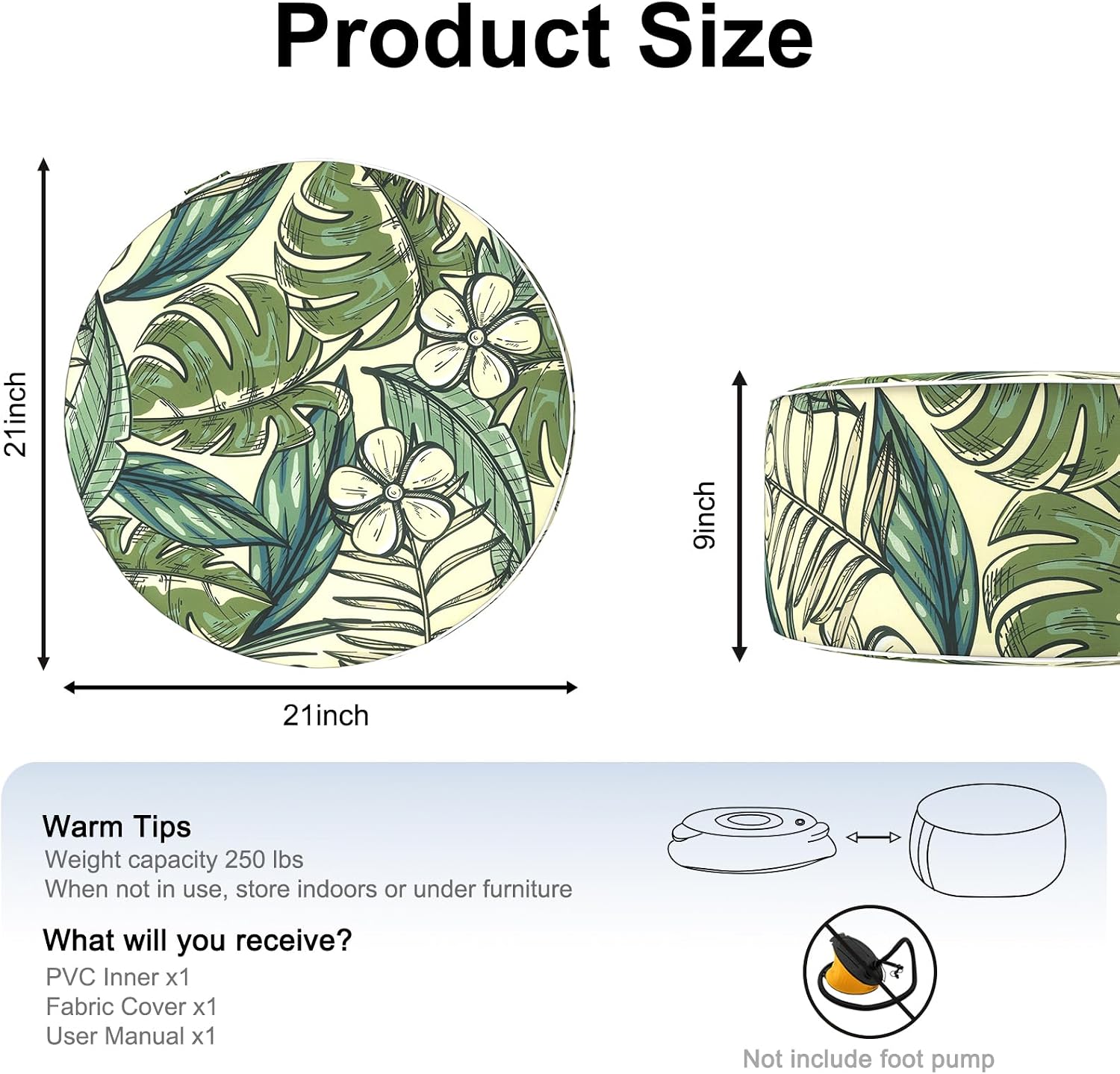 Tropical Print Round Inflatable Ottoman Stool
