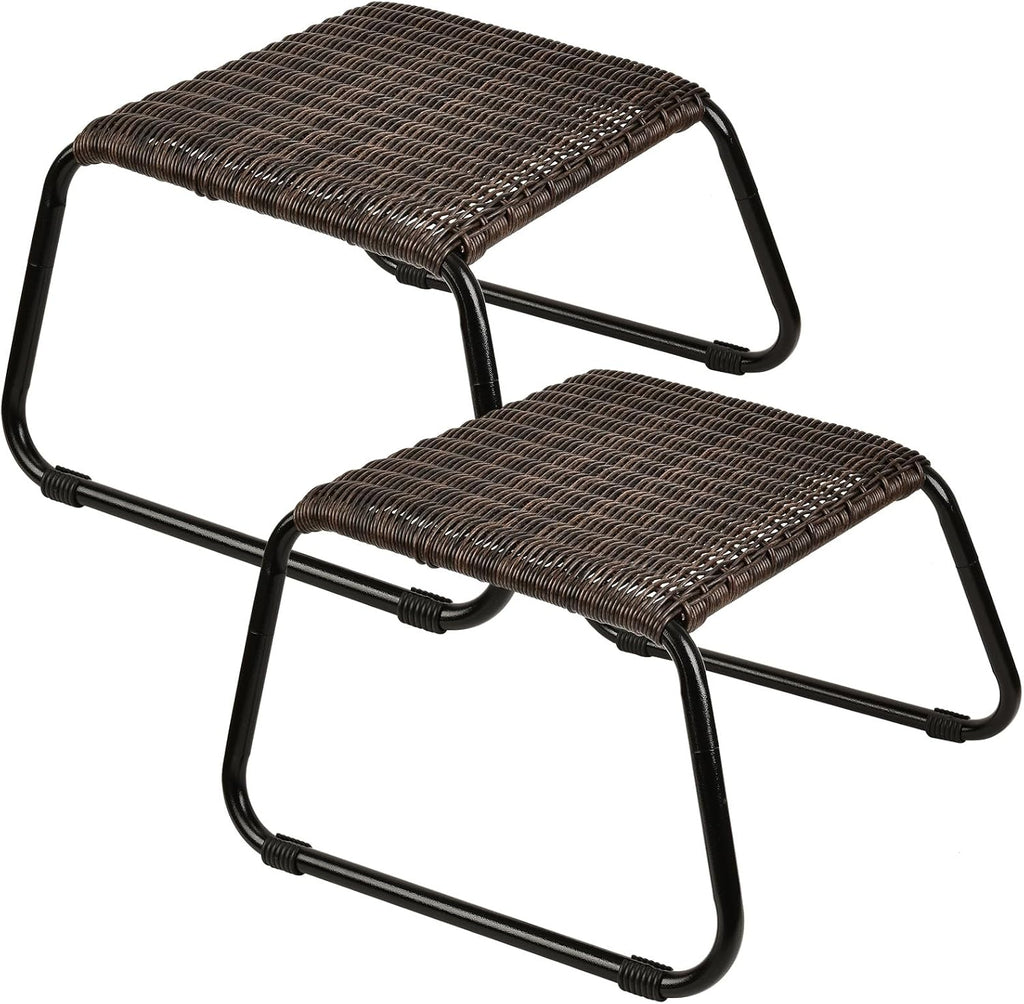 2 Pack New Brown Wicker Patio Ottoman