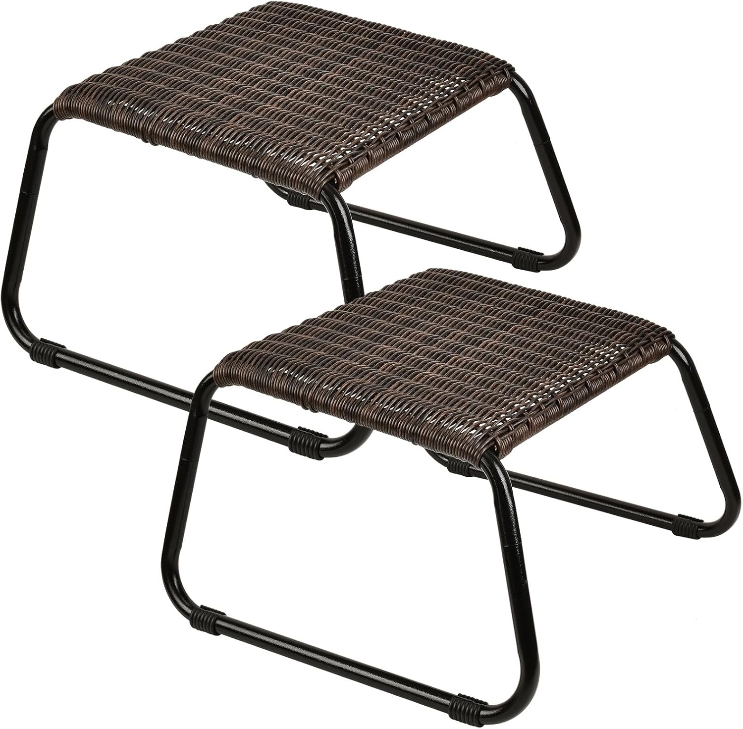 2 Pack New Brown Wicker Patio Ottoman
