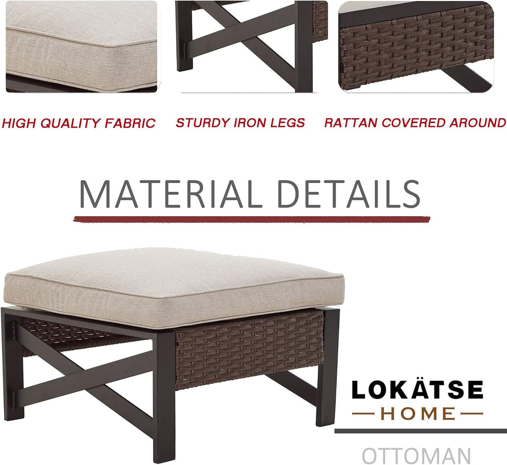 Brown Wicker X-Leg Outdoor Ottoman Footrest
