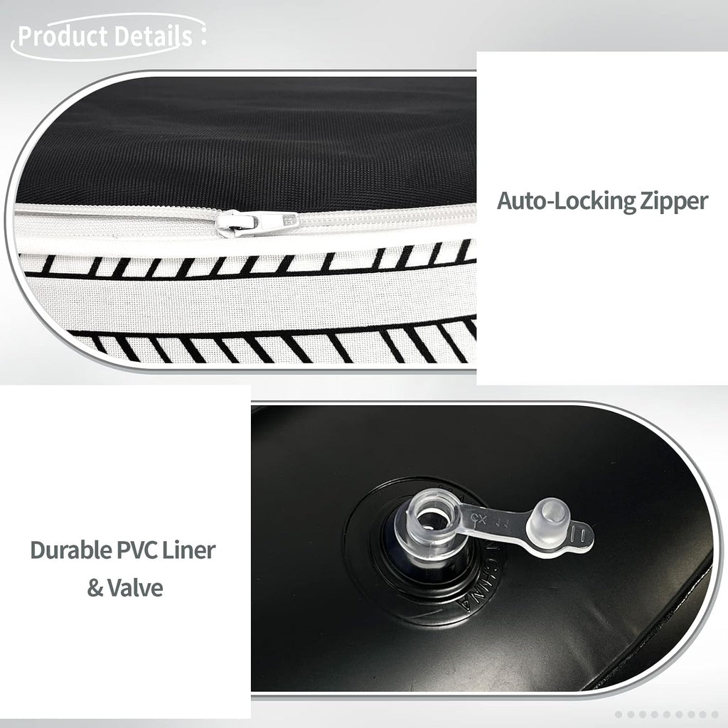 Black White Herringbone Inflatable Round Ottoman