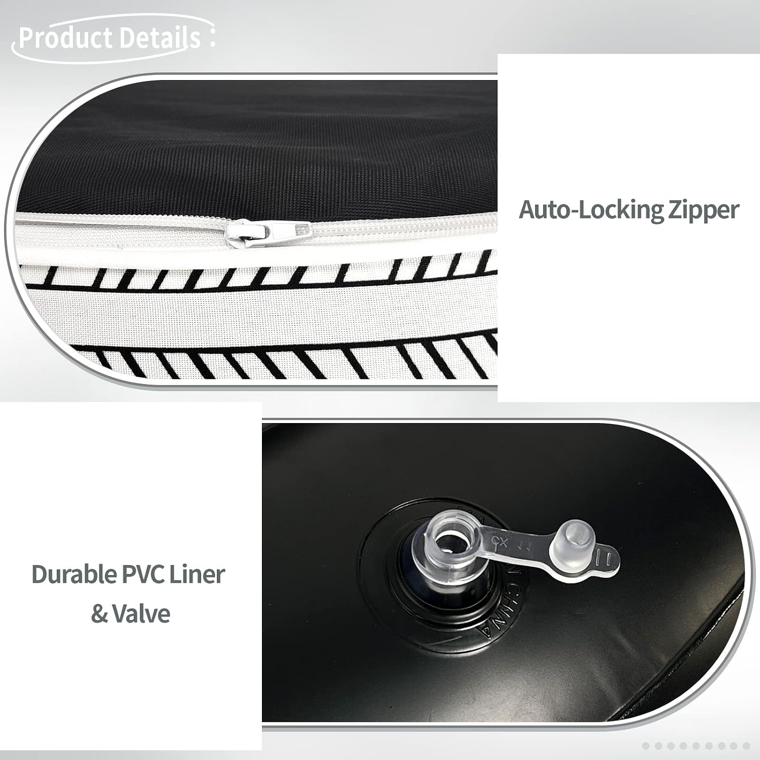 Black White Herringbone Inflatable Round Ottoman