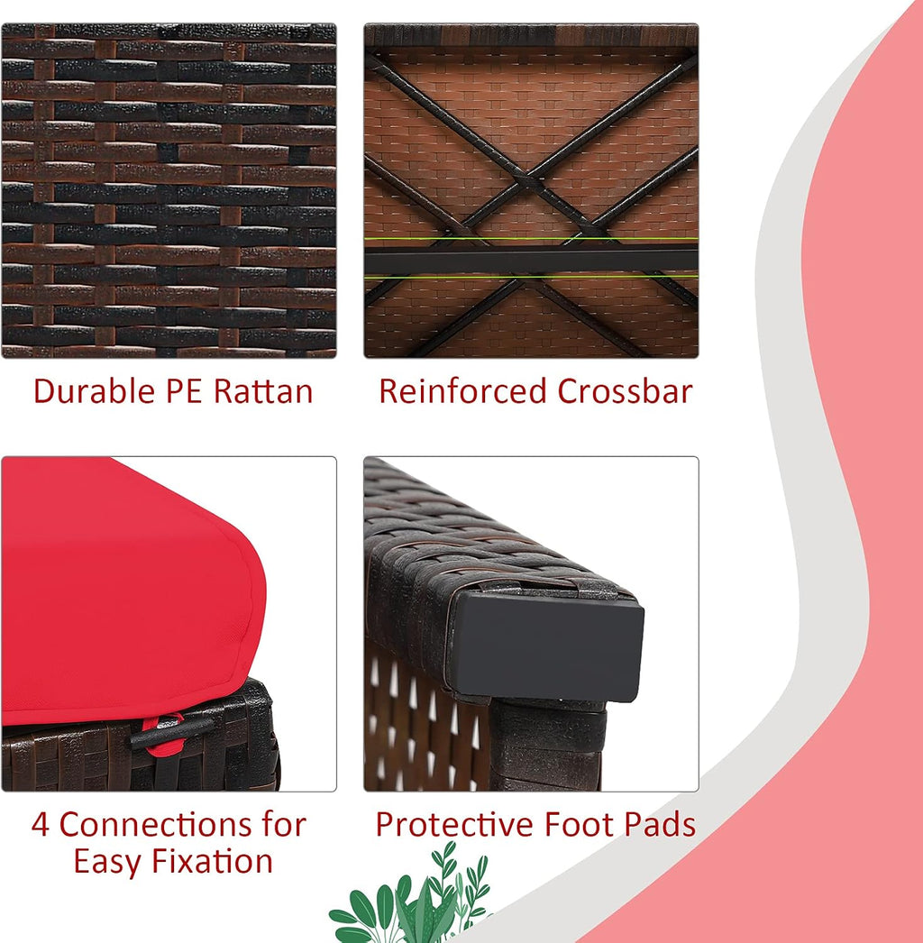 2 Pack Red PE Wicker Patio Ottoman