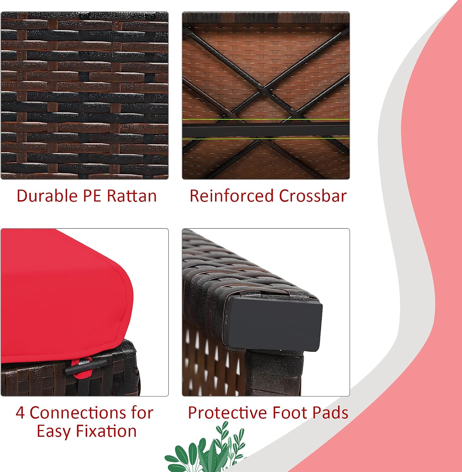 2 Pack Red PE Wicker Patio Ottoman