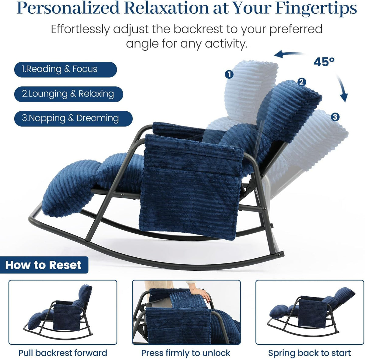 Navy Metal Patio Rocking Chair