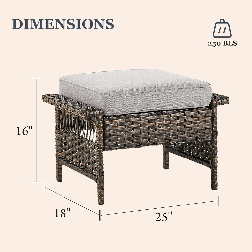 2 Pack Brown Beige PE Wicker Patio Ottoman