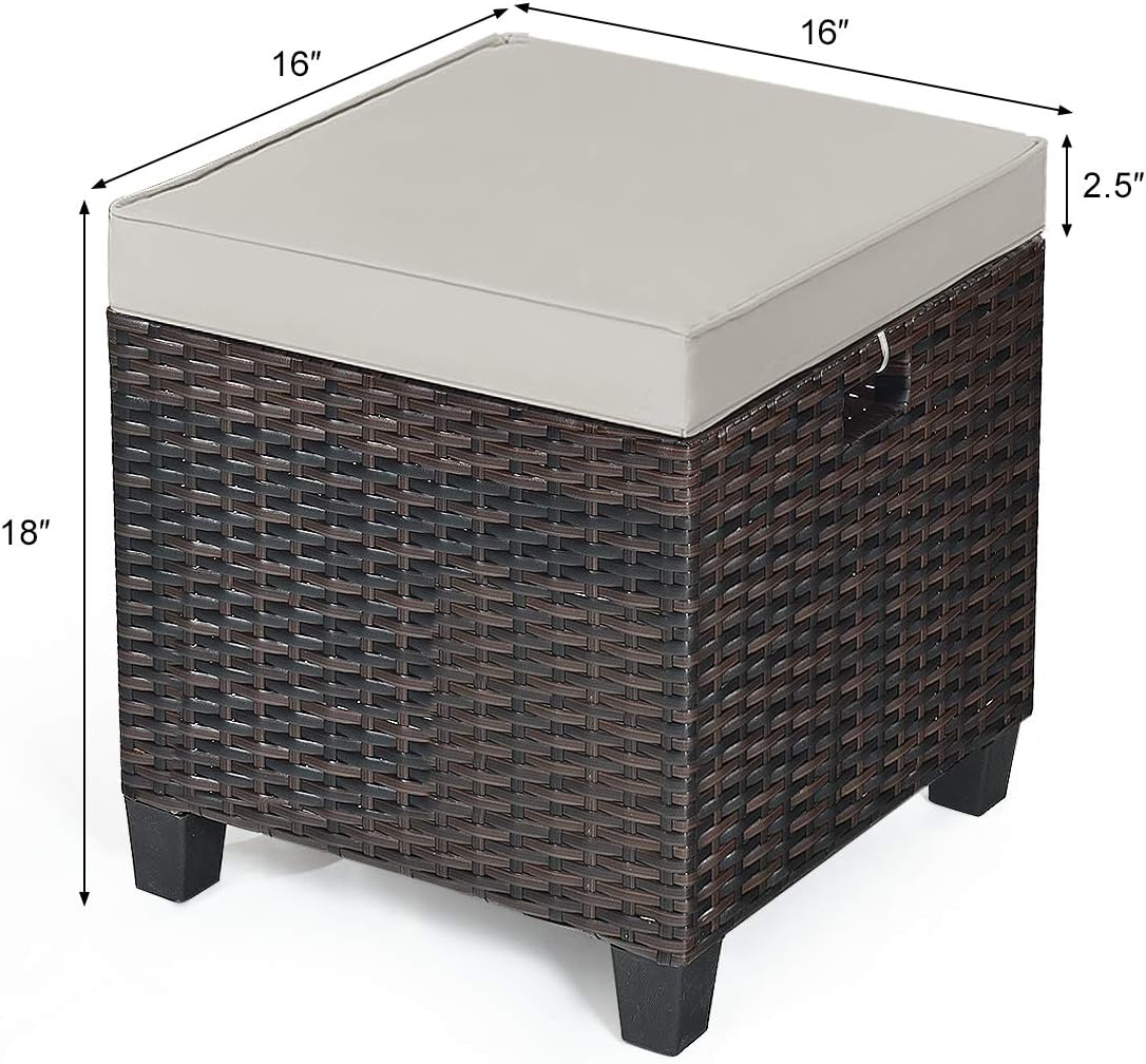 2 Pack Cushioned PE Wicker Patio Ottomans