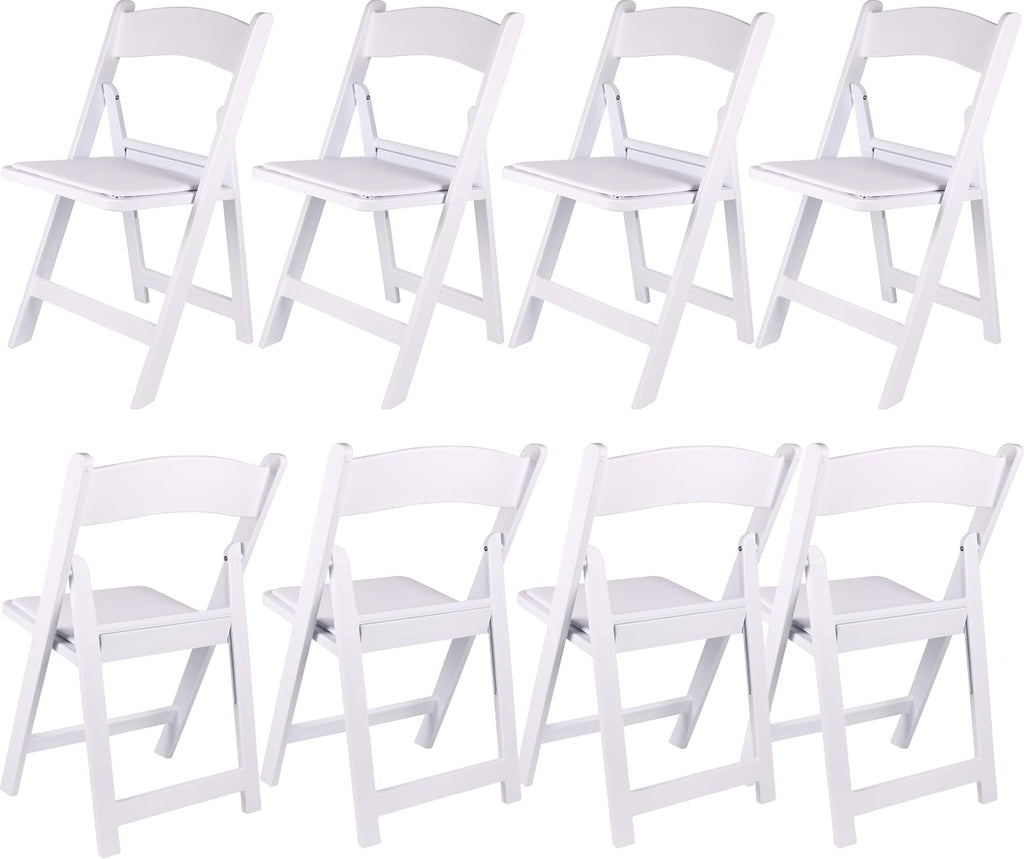 8 Pack White Padded Stackable Resin Folding Chairs