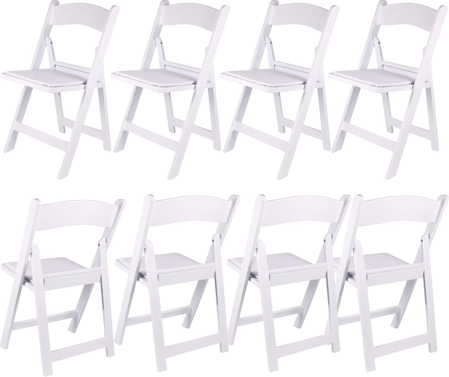 8 Pack White Padded Stackable Resin Folding Chairs