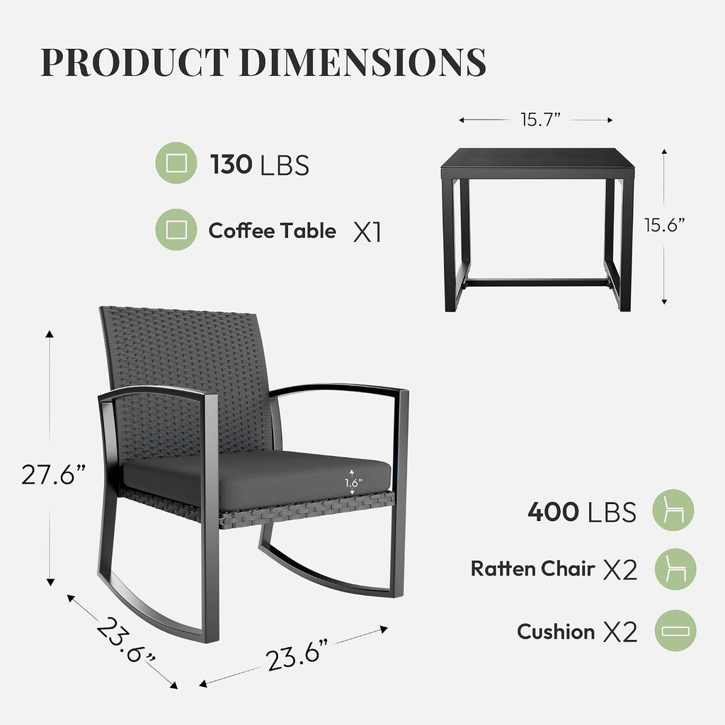 3-Piece Wicker Patio Rocking Set