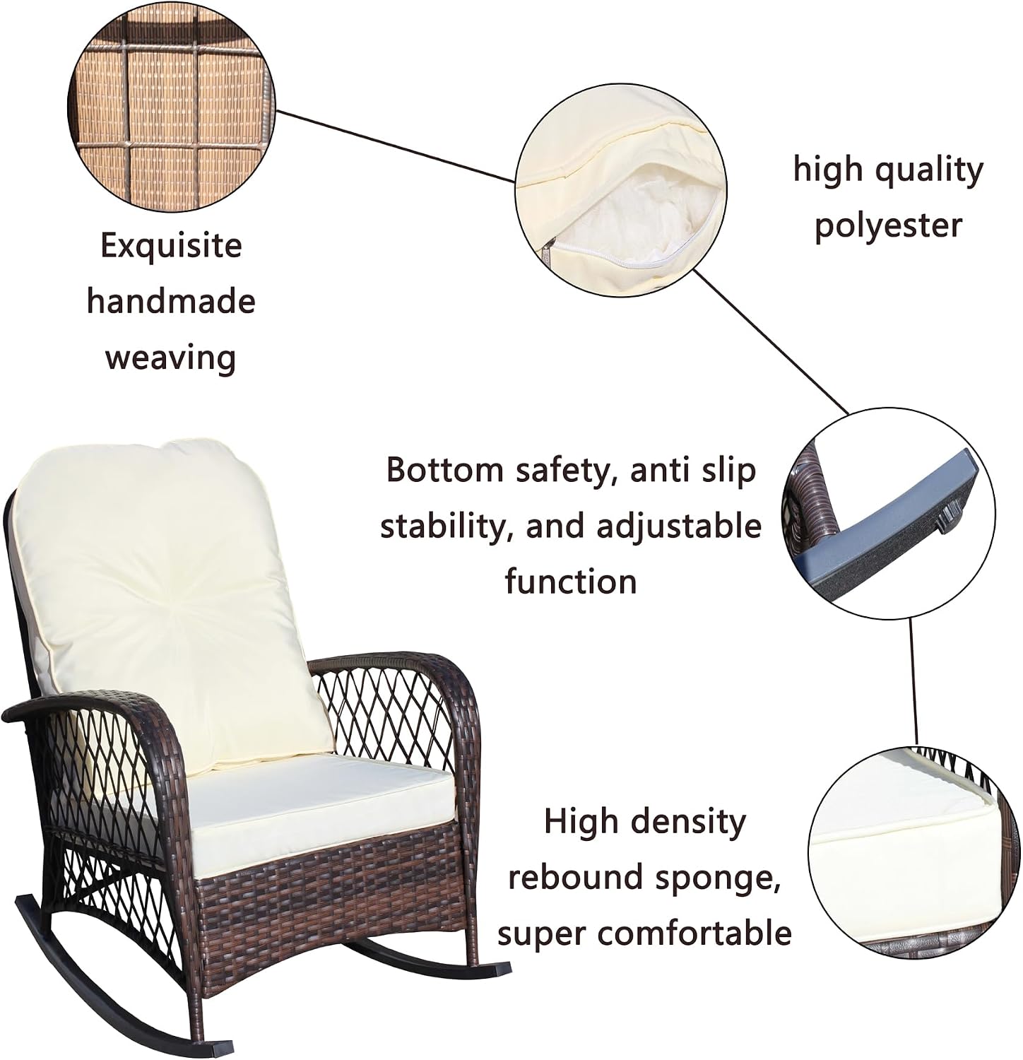 Brown Cream Wicker Rocking Chair