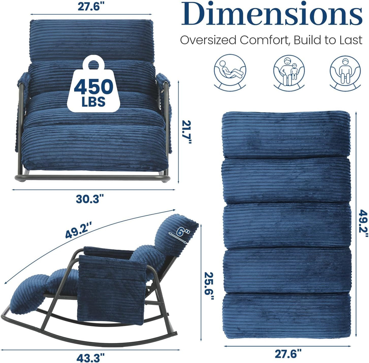 Navy Metal Patio Rocking Chair