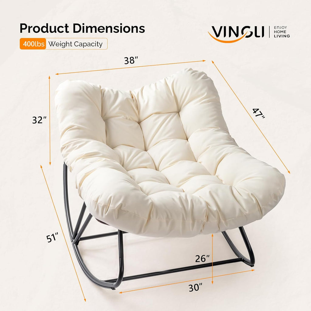 Beige Wicker Patio Rocking Chair