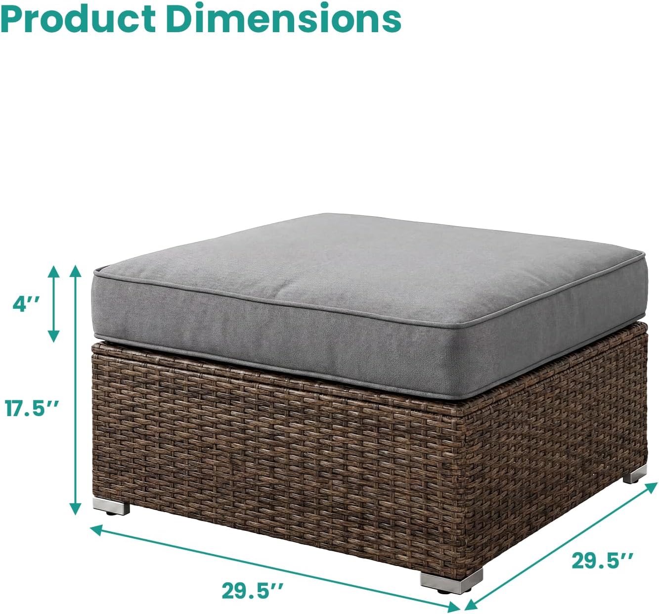 2 Pack Grey Square PE Wicker Patio Ottoman