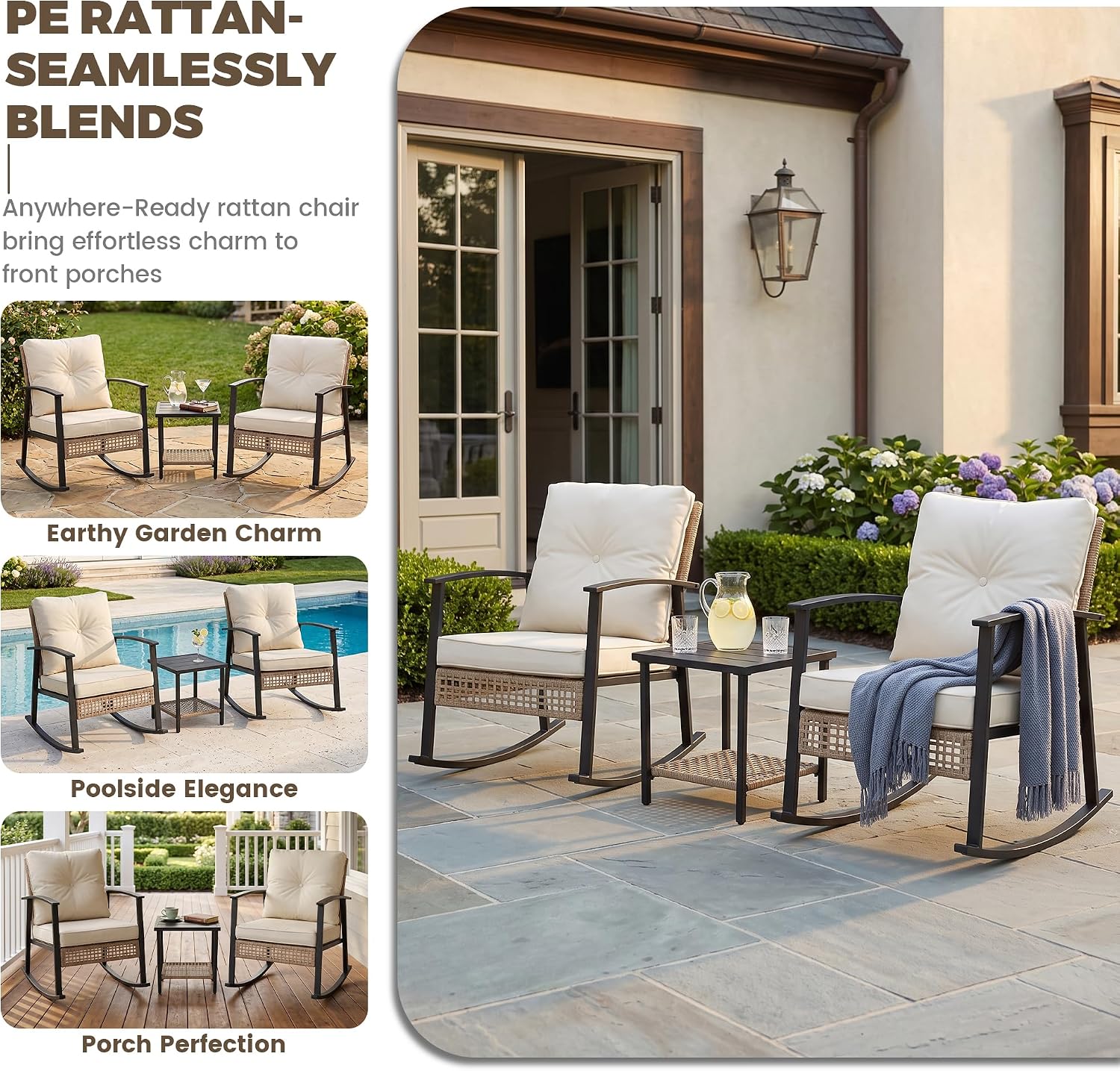 3-Piece Wicker Rocking Chair Set