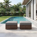 2 Pack Grey Square PE Wicker Patio Ottoman