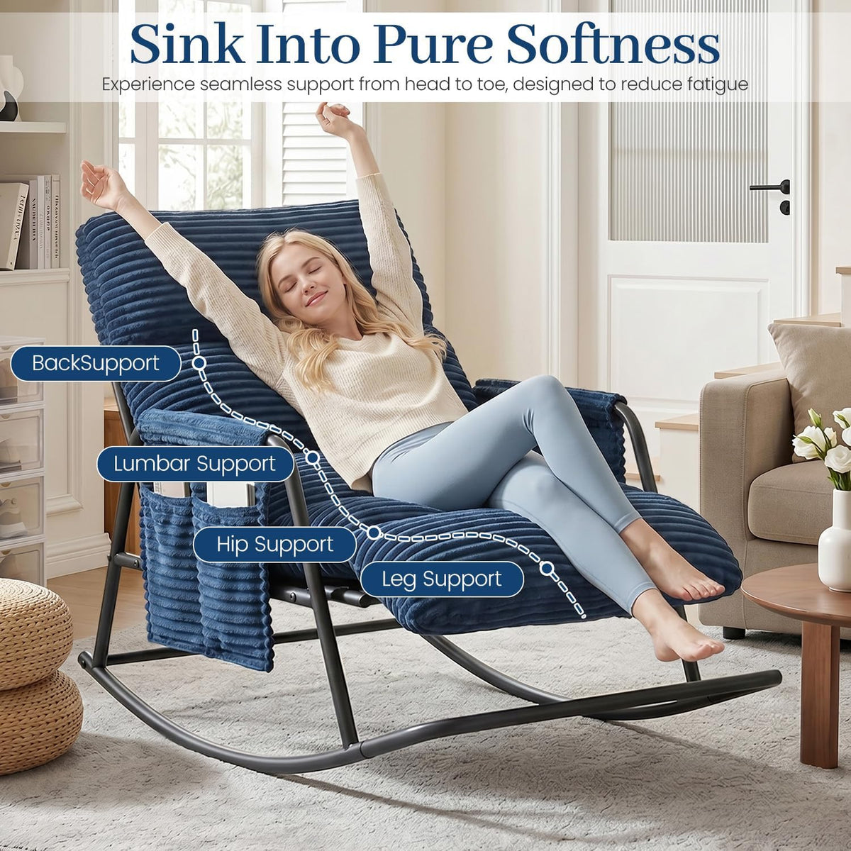 Navy Metal Patio Rocking Chair