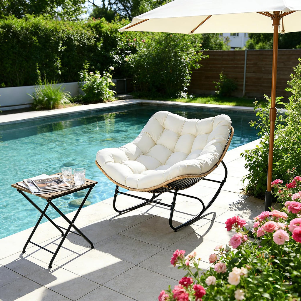 Beige Wicker Egg Rocking Chair