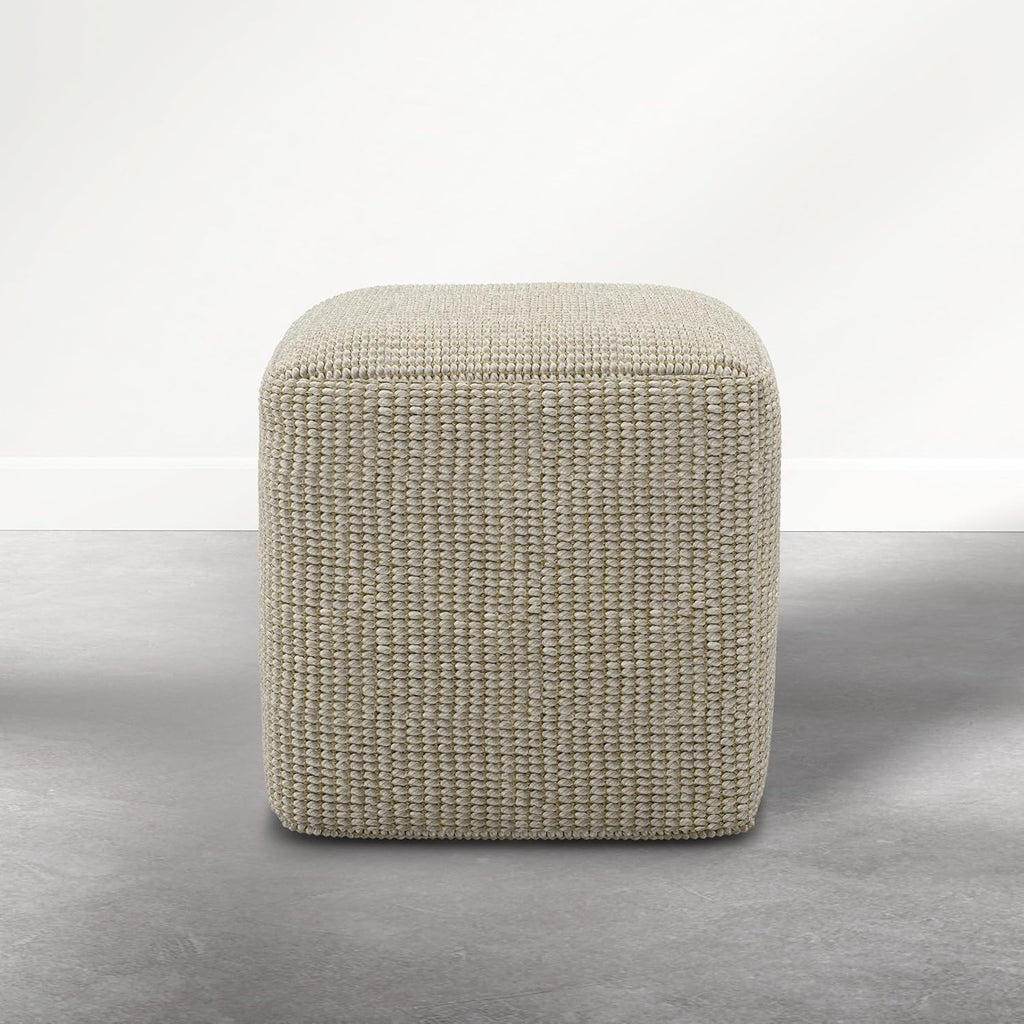 Beige PET Polyester Square Pouf Ottoman