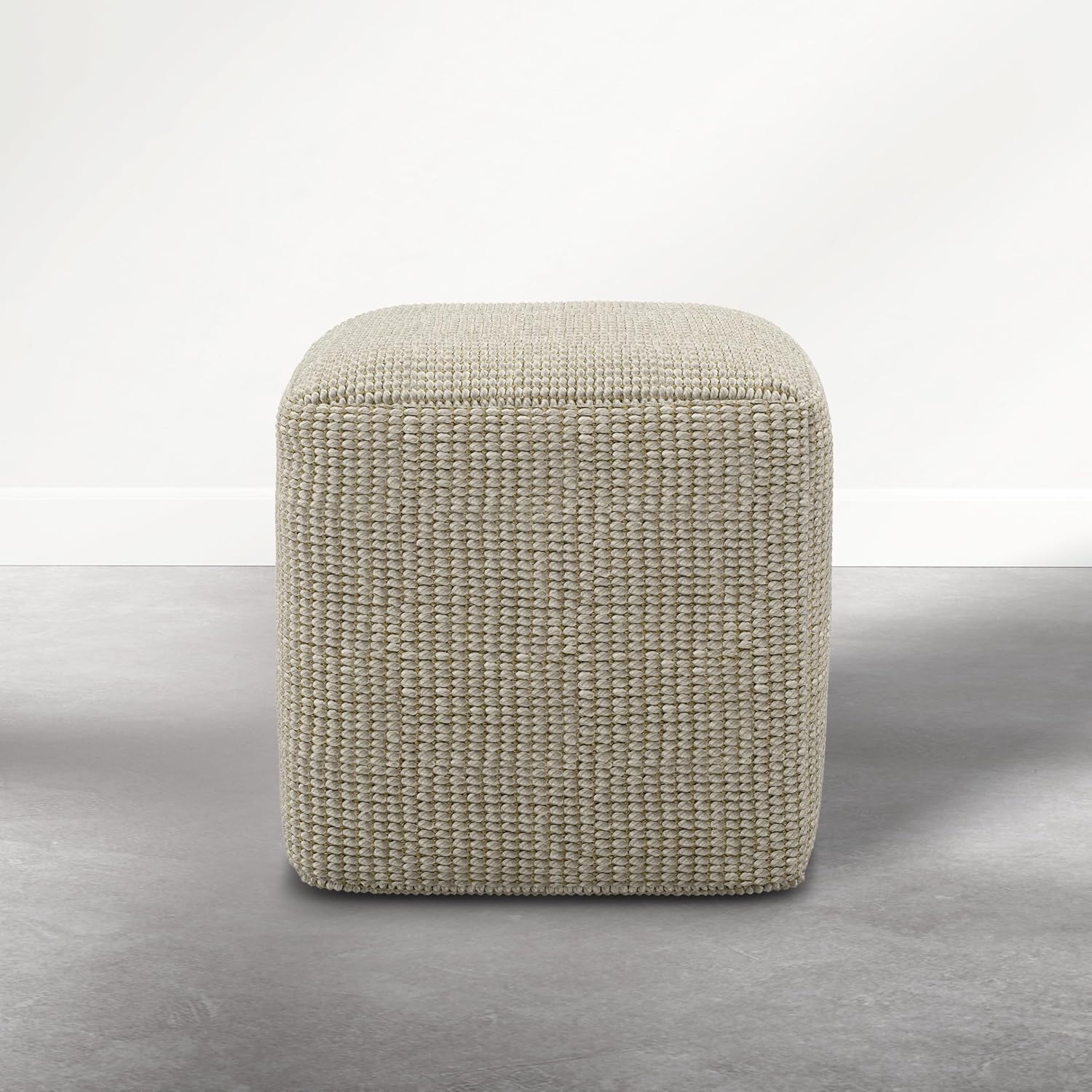 Beige PET Polyester Square Pouf Ottoman